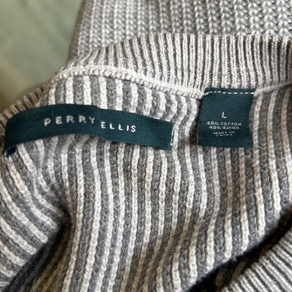 Perry Ellis Sweater Mens Large Gray Classiccore Cabincore Grandpa Comfy 90's VTG - Picture 6 of 7